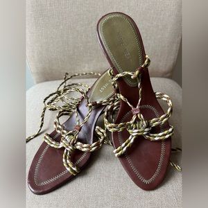LIKE NEW! | Nine West Leather Lace-Up Heels | Olive Green, Brown, Cream | US 6
